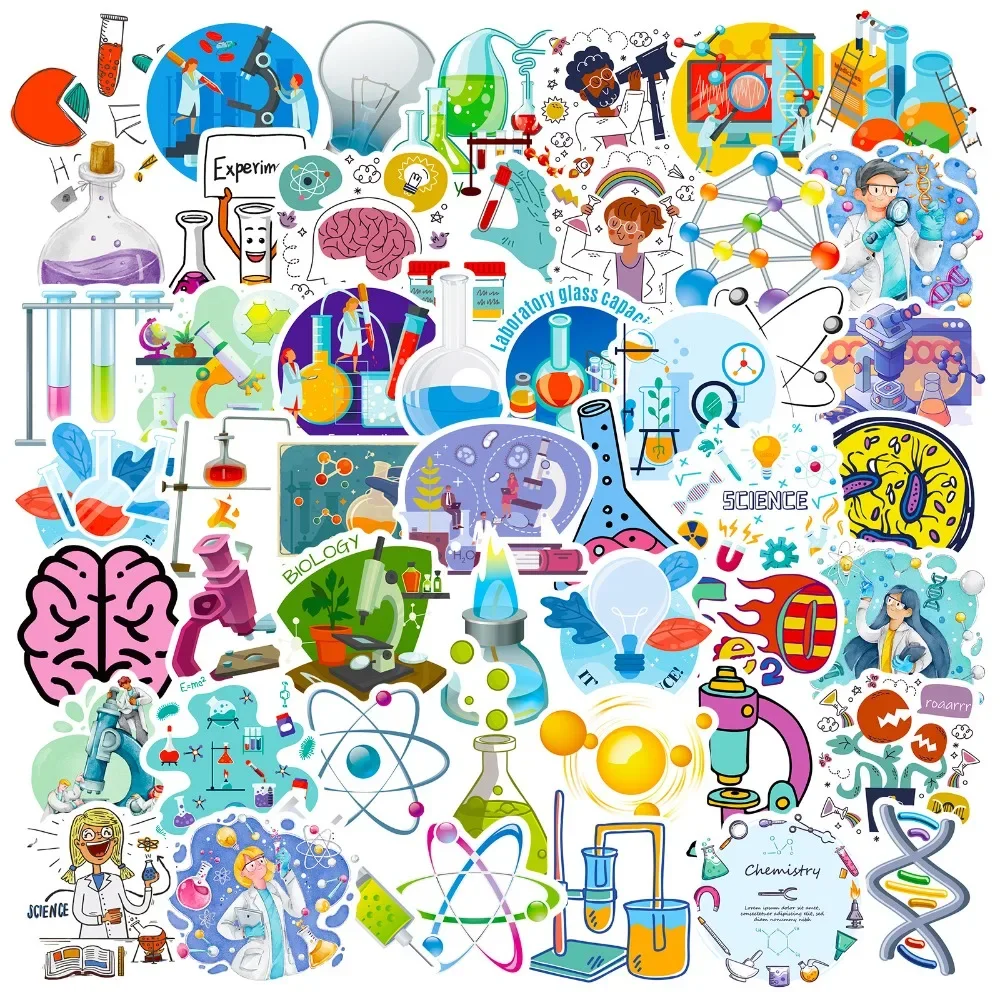 Laptop Accessories Kids - 漫画科学実験室ステッカー、DIY装飾、ラップトップ、電話、スケートボード、車、防水、子供向けギフト、50個