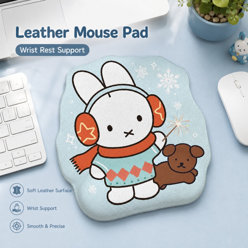 Laptop Accessories Computer - アニメミッフィー革製マウスパッド、リストレスト付き、小型コンピューターデスクマット、手首サポートデザイン、ノートパソコン、デスクトップ、オフィスデスクセットアップ用