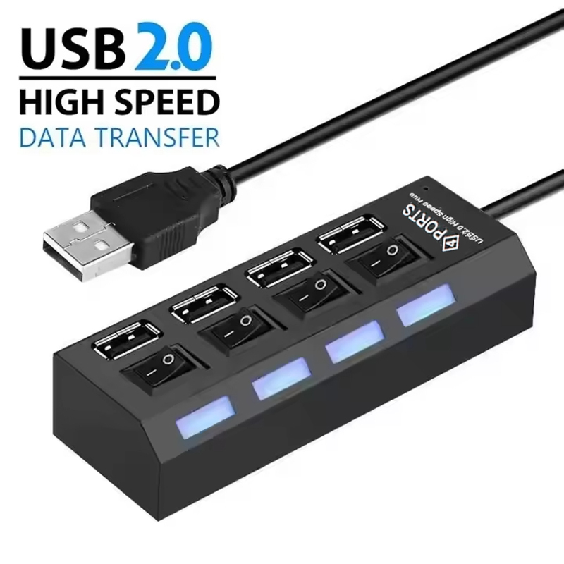 Laptop Accessories Computer - 4ポートUSB 2.0ハブ拡張スプリッター、独立したLEDスイッチ制御付き、ラップトップ、デスクトップ、MacBookコンピューターアクセサリーキットセット用
