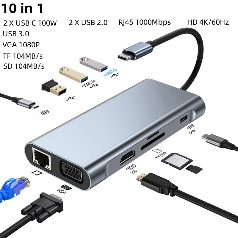Hdmi Vga Adapter - 10 in 1 USBハブ USB Type-Cハブ