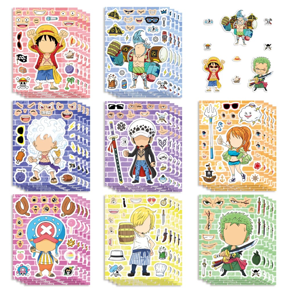 Laptop Accessories Kids - 8/16/24枚入り ワンピース ルフィ 子供用パズルステッカー 顔作成 組み立て式