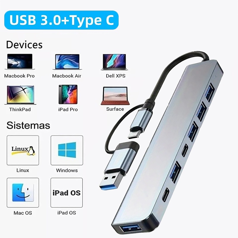 Laptop Accessories Usb - 2in1 USB3.0ハブ 7ポート Type-C拡張スプリッター USB-C PD対応