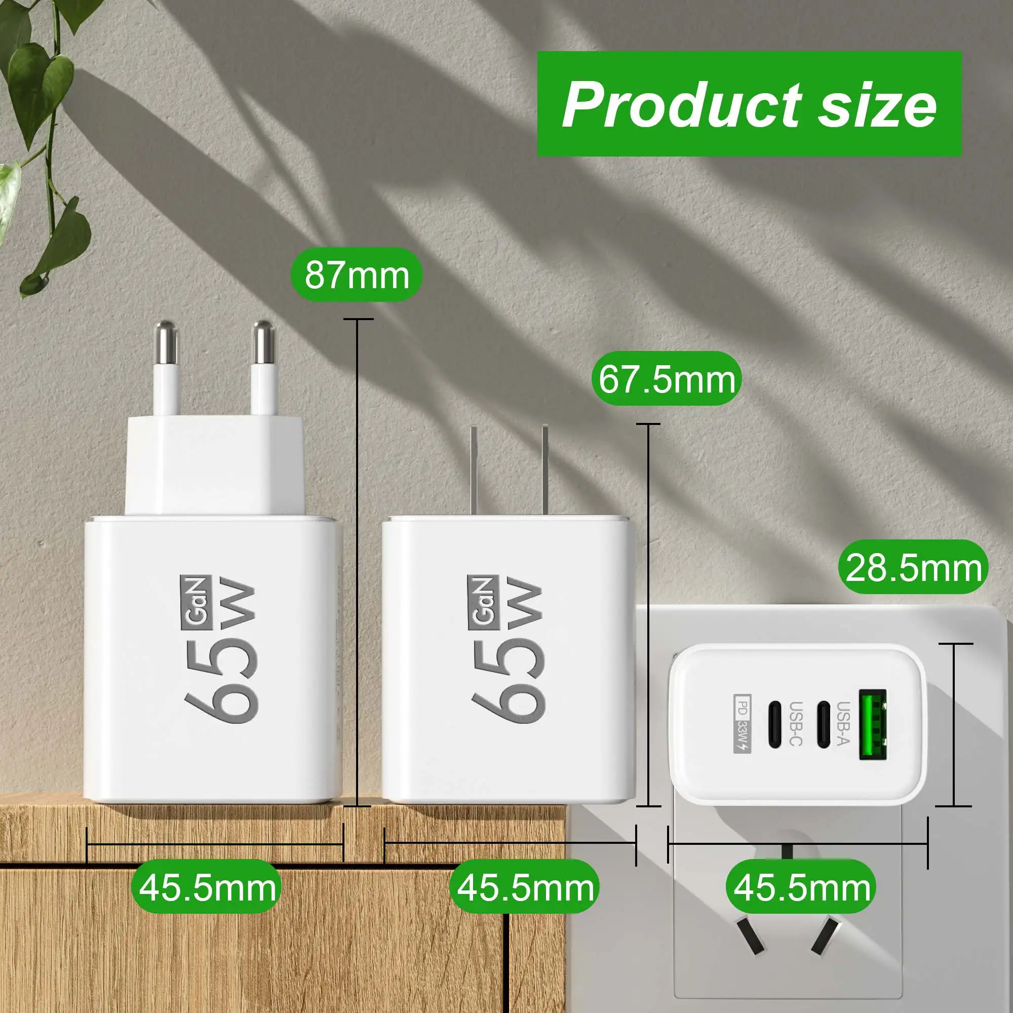 Laptop Accessories Usb - 折りたたみ式 65W GaN 3 ポート USB‑C