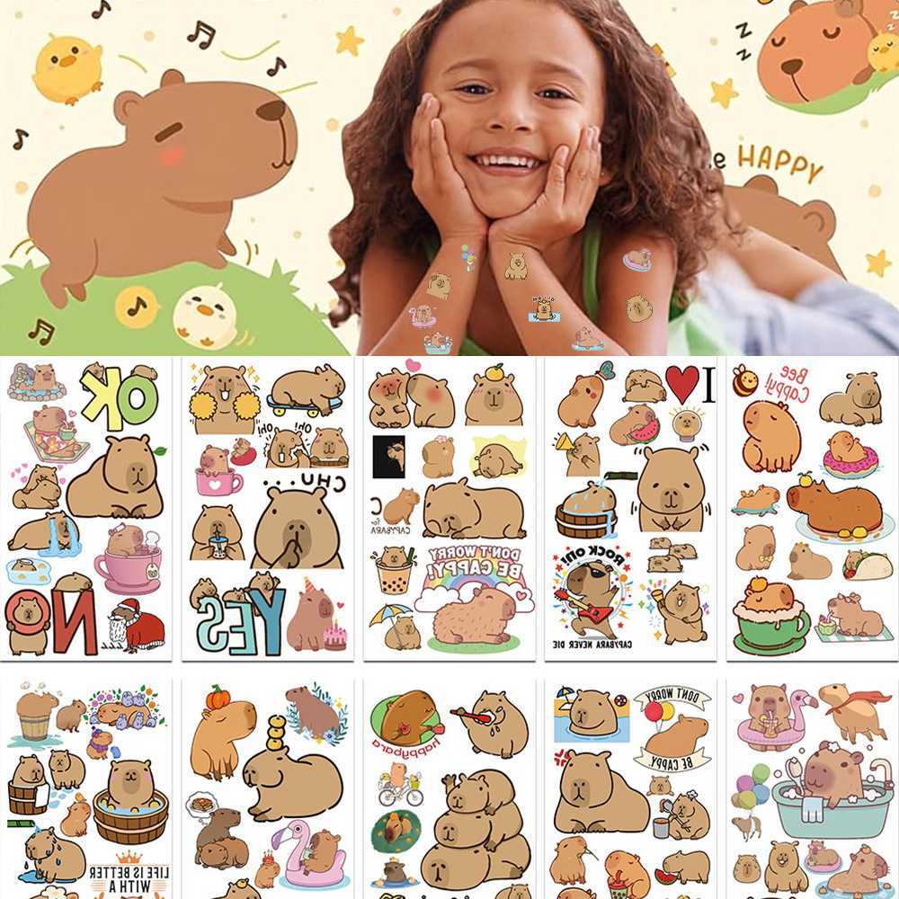 10 個かわいいカピバラタトゥーステッカー漫画動物一時的なタ - Laptop Accessories Kids のレビューと価格